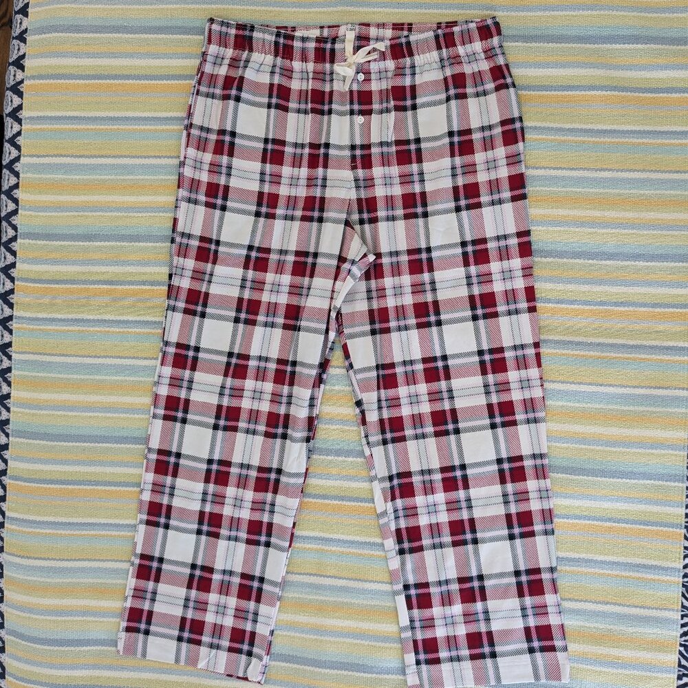 ⭐ NWT Soma Pajama Pants XL Restful Plaid Ivory Holiday Cotton Modal Pockets